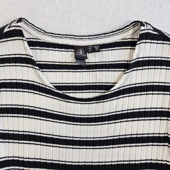 Volcom Mini Dress Womens M Black White Stone Stripe Open Back Stretch Summer - Picture 4 of 16